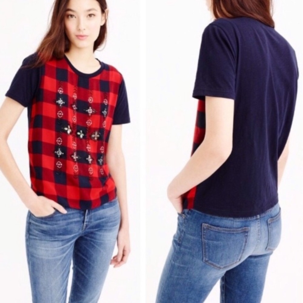 J. Crew buffalo plaid embellished shirt, size S
